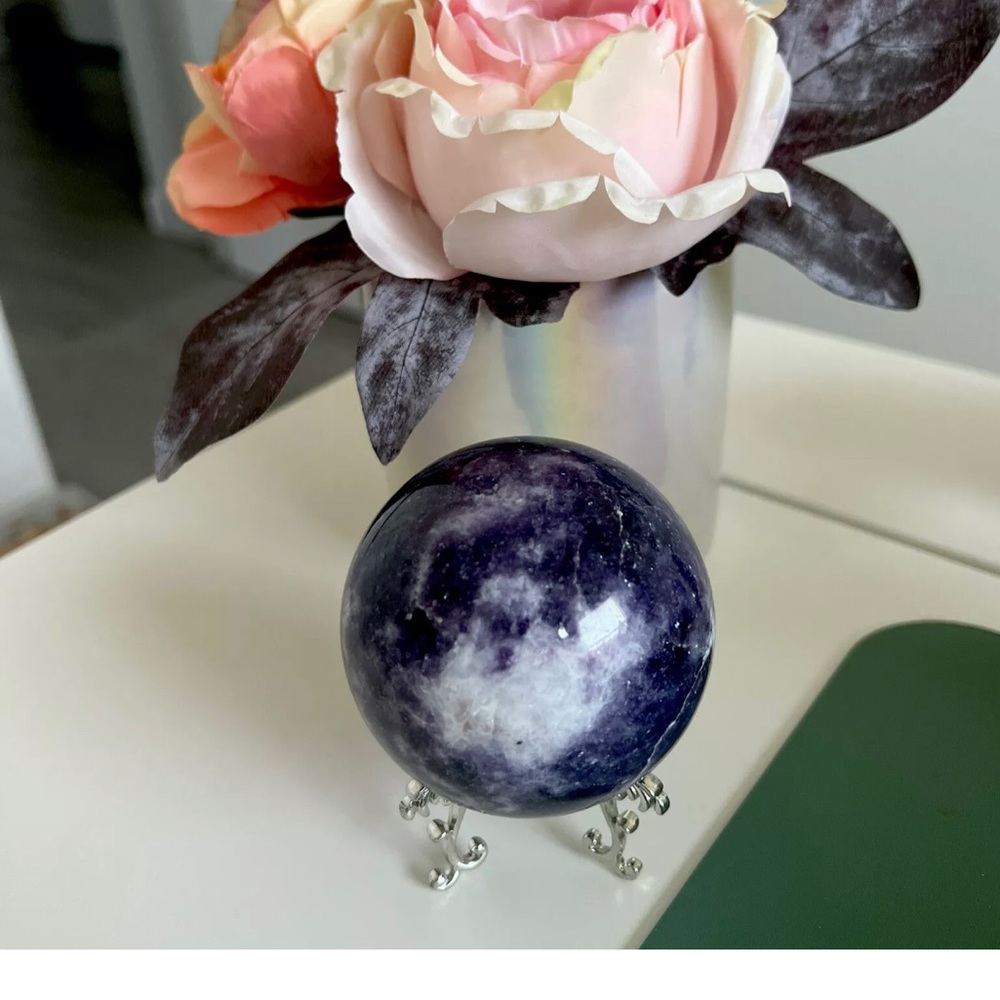 Natural mystic amethyst lepidolite crystal home decor sphere 69mm